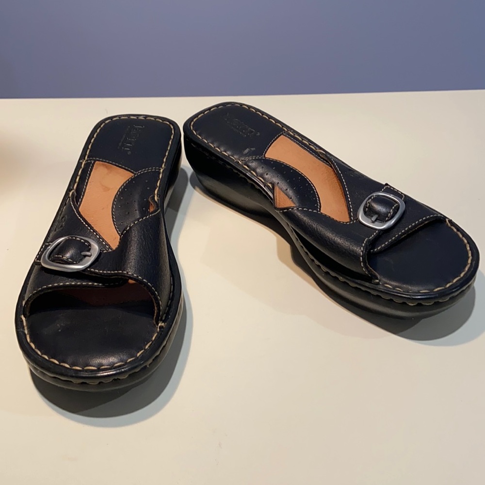 Born Black Leather Low Wedge